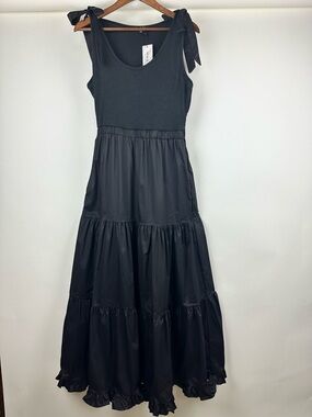 Strut & Bolt Black Tiered Maxi Tie Strap Minimalist Flowy Classic Summer Dress